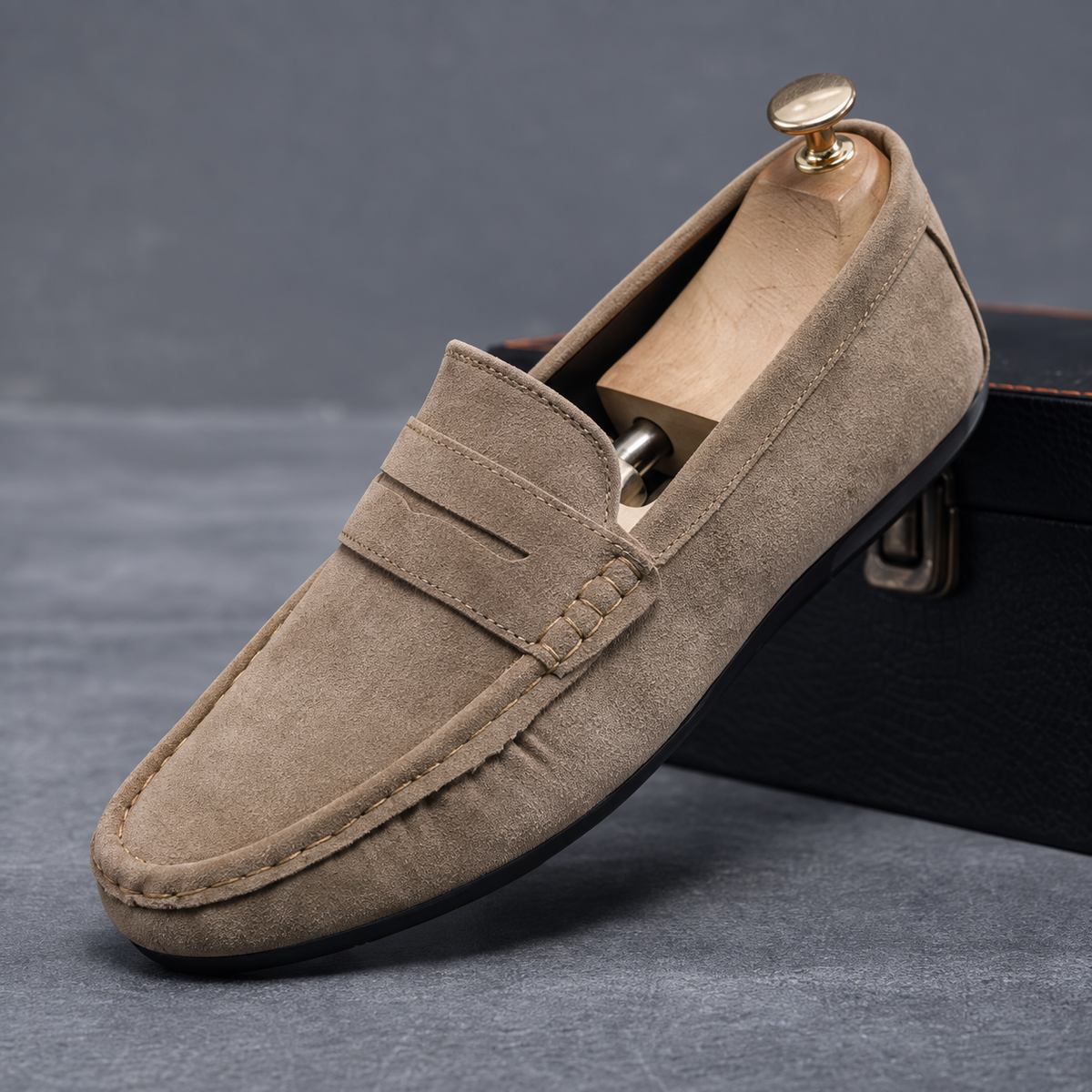 Men's Casual Penny Loafers in taupe