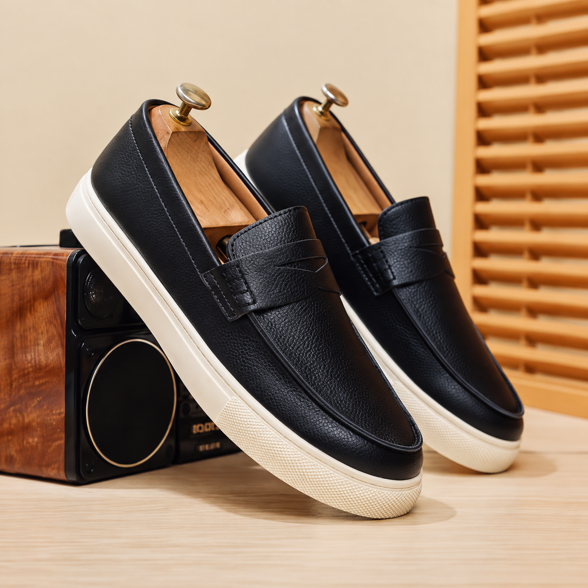 Men's Casual Loafers with Contrast Sole in black